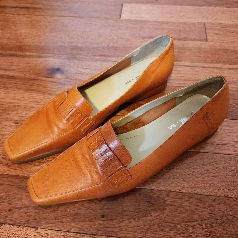 Tan Square Toe Real Leather Loafers